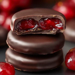 Delicious Dark Chocolate Cranberry Sauce Bites displayed on a festive plate.