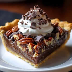 Delicious slice of decadent chocolate pecan pie on a plate
