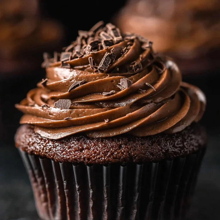 Decadent rich chocolate cupcakes topped with creamy frosting