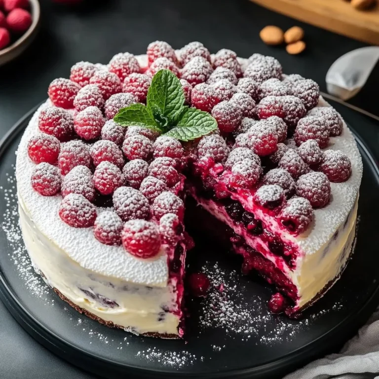 Slice of dreamy white chocolate raspberry cake with fresh raspberries on top