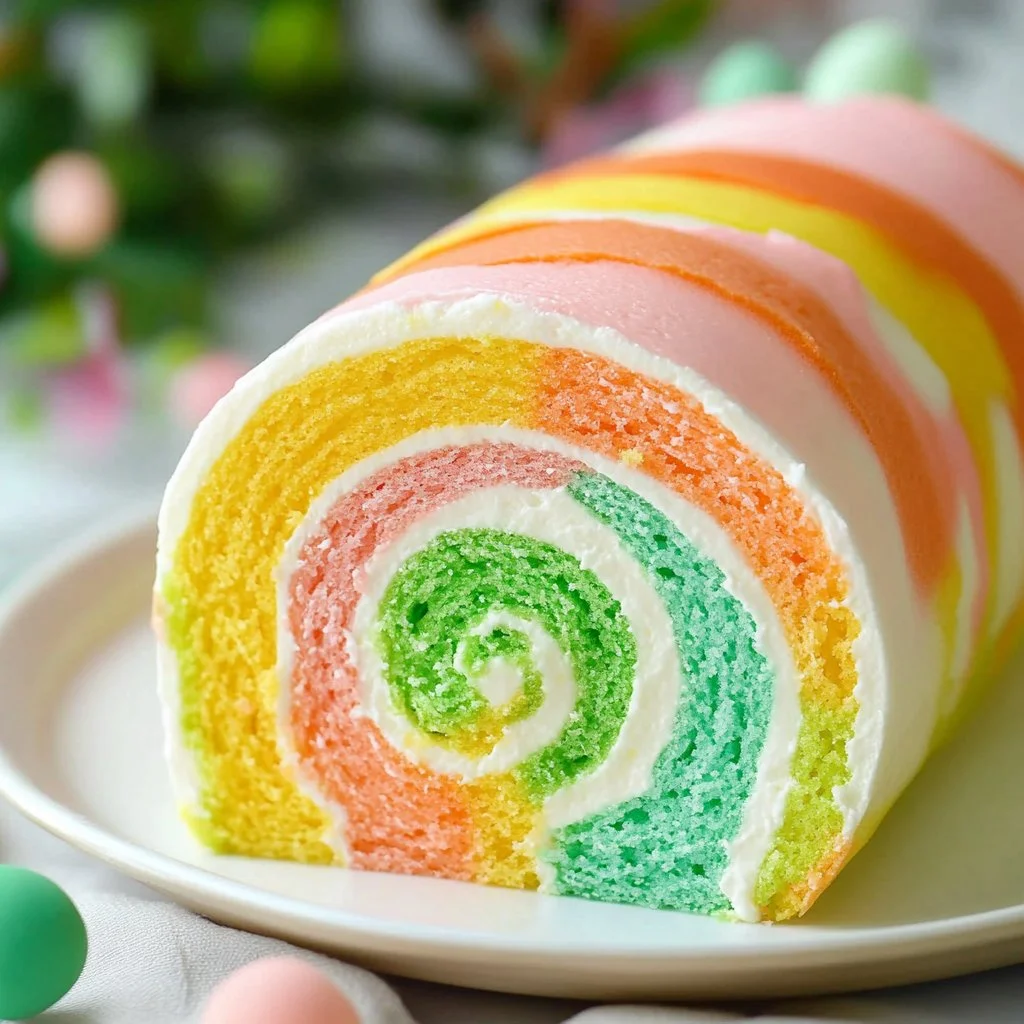 Delicious Easter Cake Roll decorated with pastel colors and spring-themed toppings