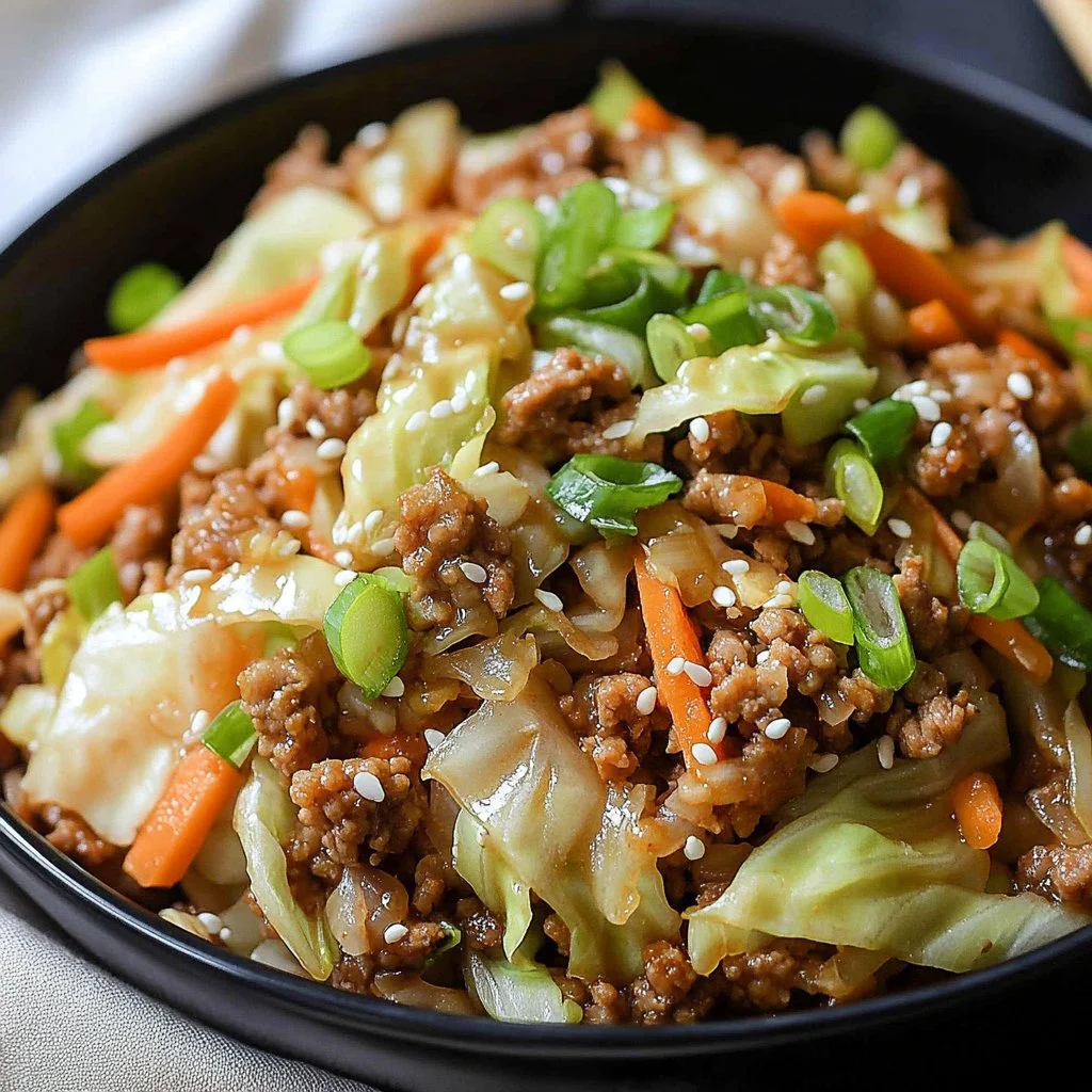 Colorful egg roll bowls with vegetables and sauce on a wooden table