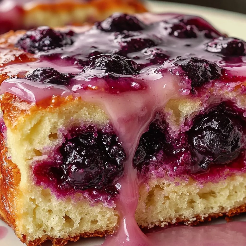 Fluffy blueberry sweet rolls topped with icing and fresh blueberries