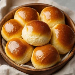 Freshly baked fluffy buttermilk rolls on a wooden board