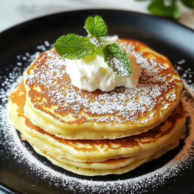 Fluffy cottage cheese pancakes stacked with syrup and berries