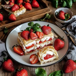 Fluffy strawberry shortcake cheesecake roll dessert with fresh strawberries