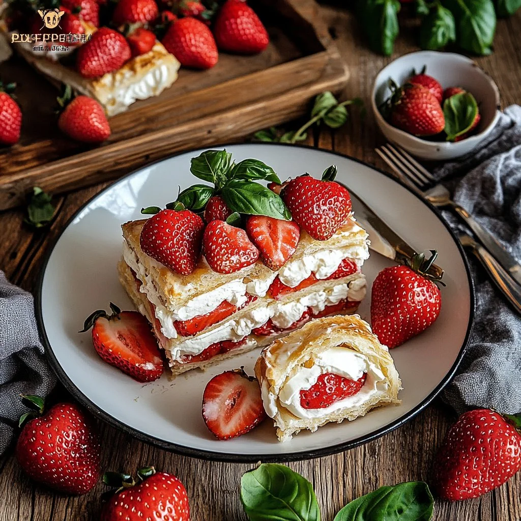 Fluffy strawberry shortcake cheesecake roll dessert with fresh strawberries