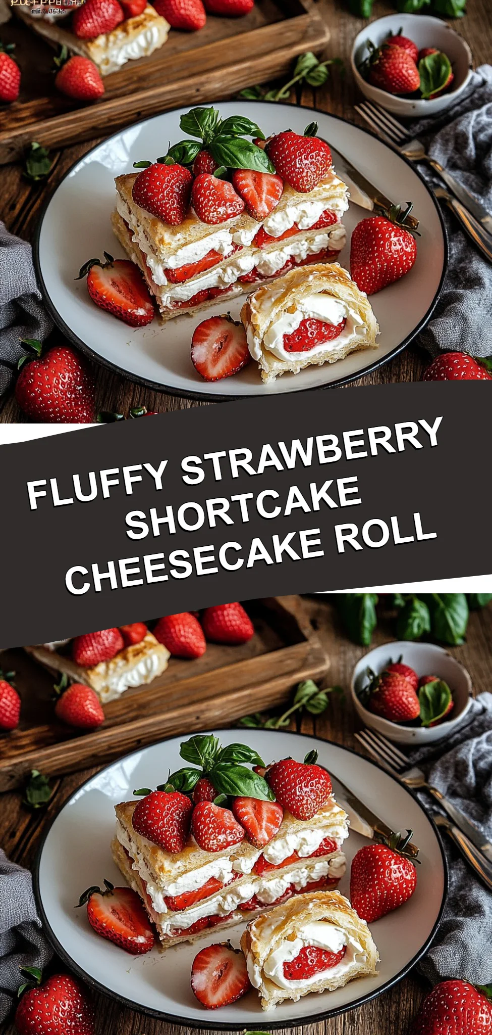 Fluffy Strawberry Shortcake Cheesecake Roll