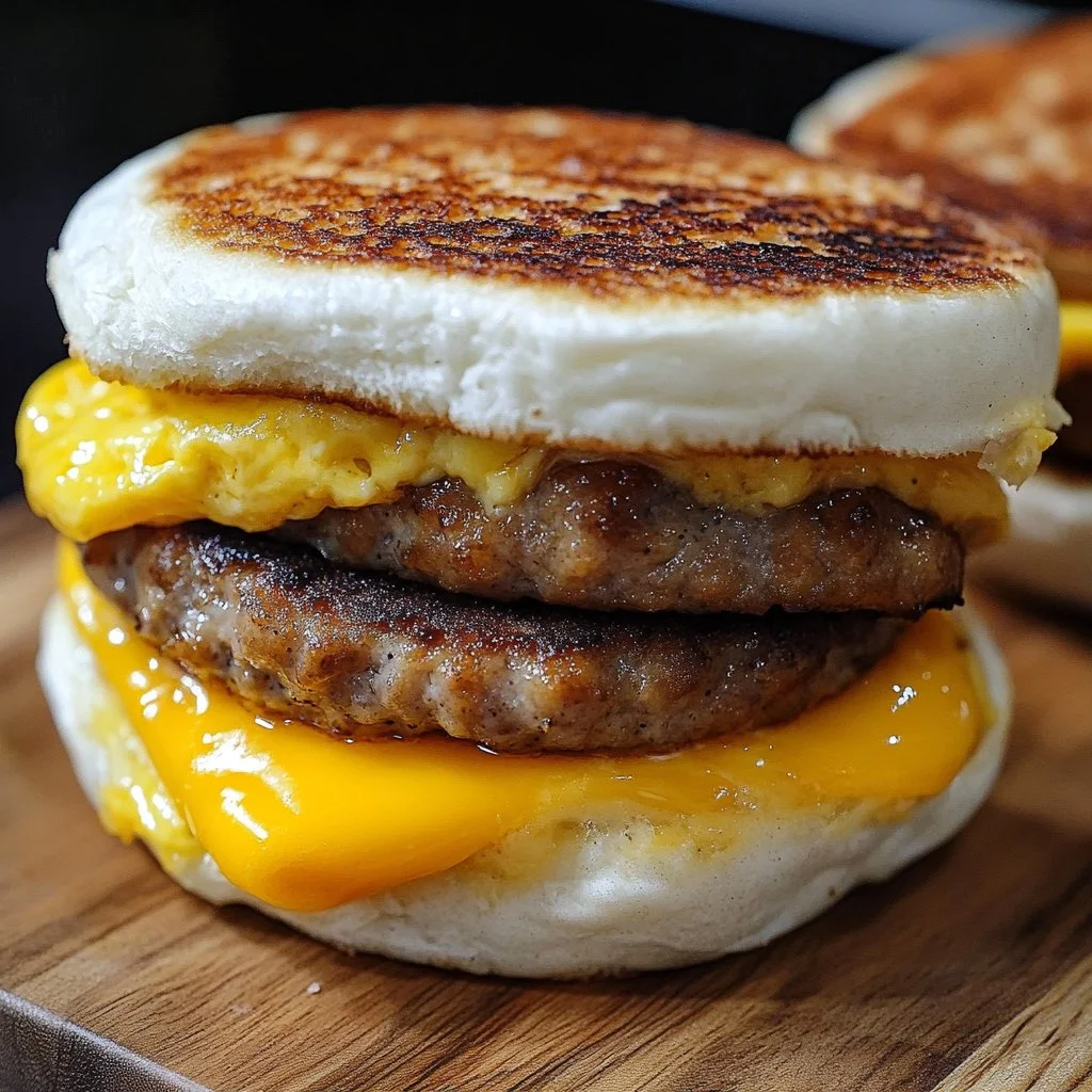 Freezer-friendly breakfast sandwich with egg, cheese, and bacon on a bun