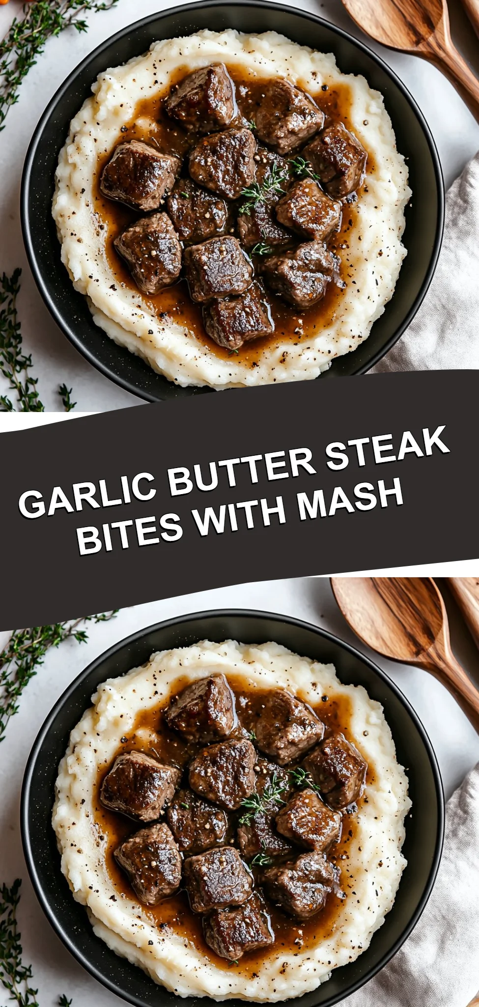 Garlic Butter Steak Bites with Mash