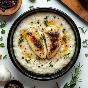 Garlic Herb Boursin Chicken served on a plate with fresh herbs