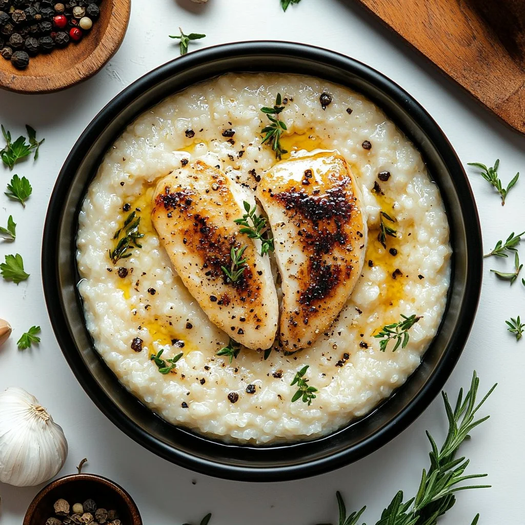 Garlic Herb Boursin Chicken served on a plate with fresh herbs