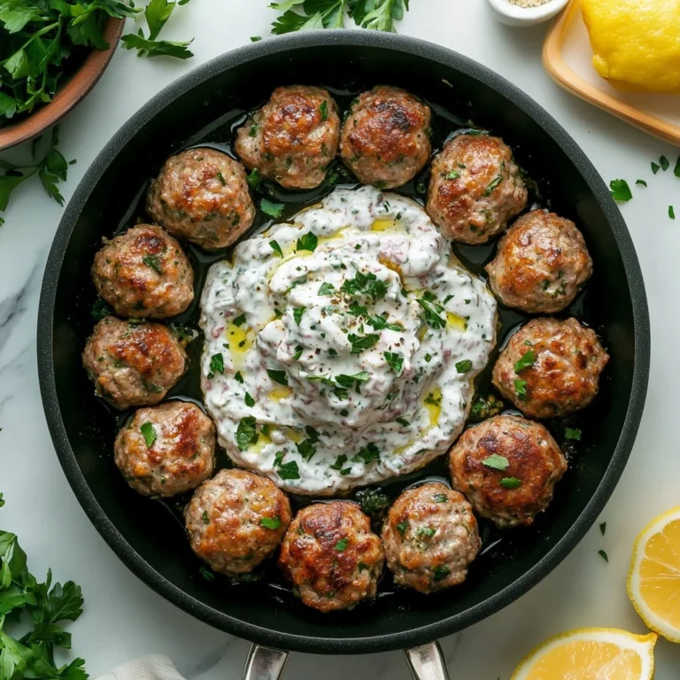 Greek-style turkey meatballs with tzatziki sauce on a plate