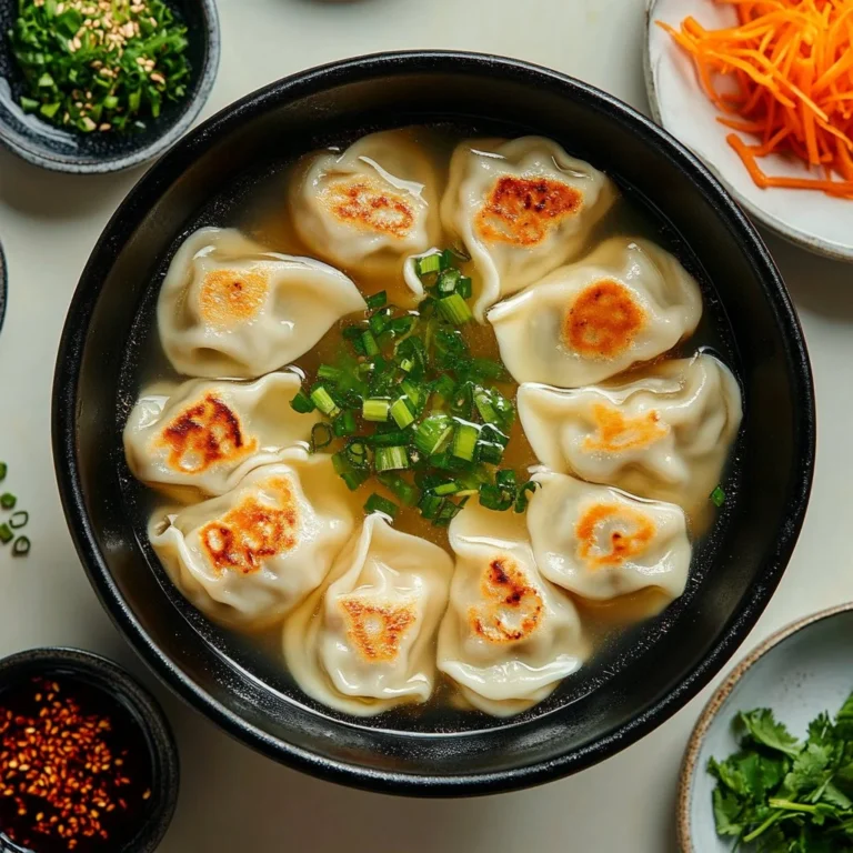 Bowl of Gyoza Miso Soup with dumplings and fresh ingredients