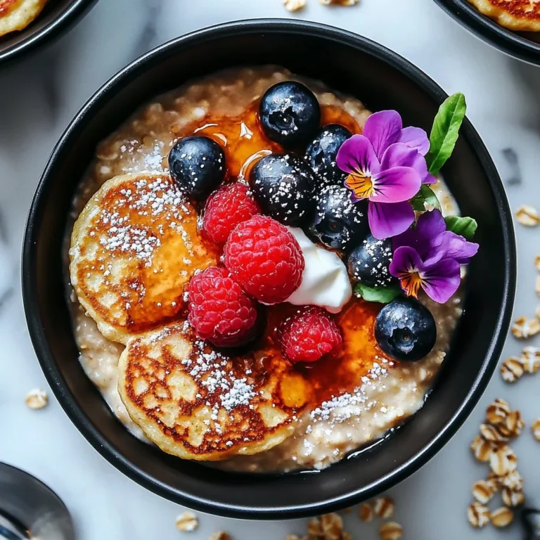 High-protein baked pancake bowls topped with fresh fruits and nuts