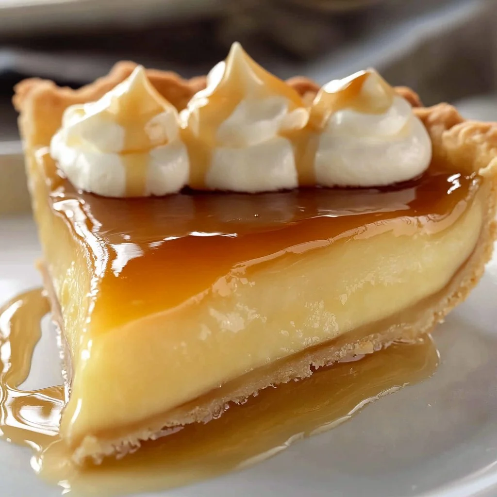 Delicious homemade Honey Pie with golden crust and honey drizzle