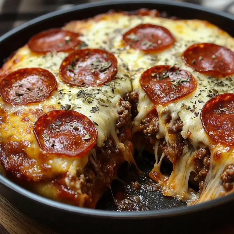 A slice of Impossible Pizza Pie made with Bisquick, topped with cheese and pepperoni.