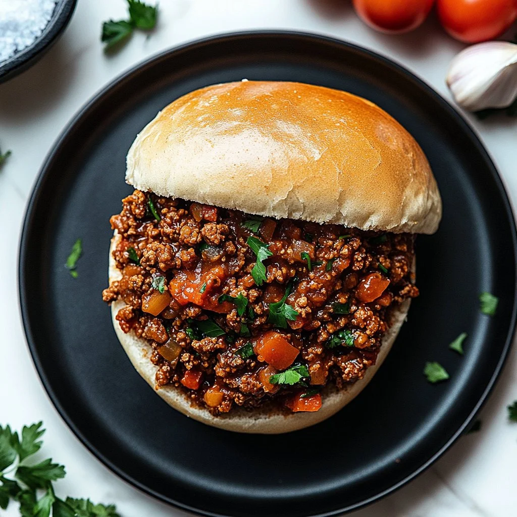 Italian-Style Sloppy Joe served on a plate with herbs and spices.