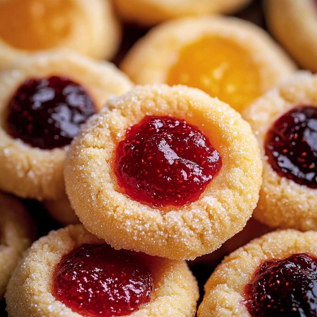 Delicious jam-filled pressed cookies arranged on a decorative plate.