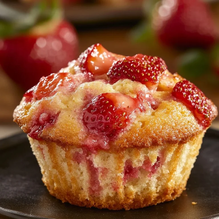 Juicy strawberry cream cheese muffins with fresh strawberries and creamy filling