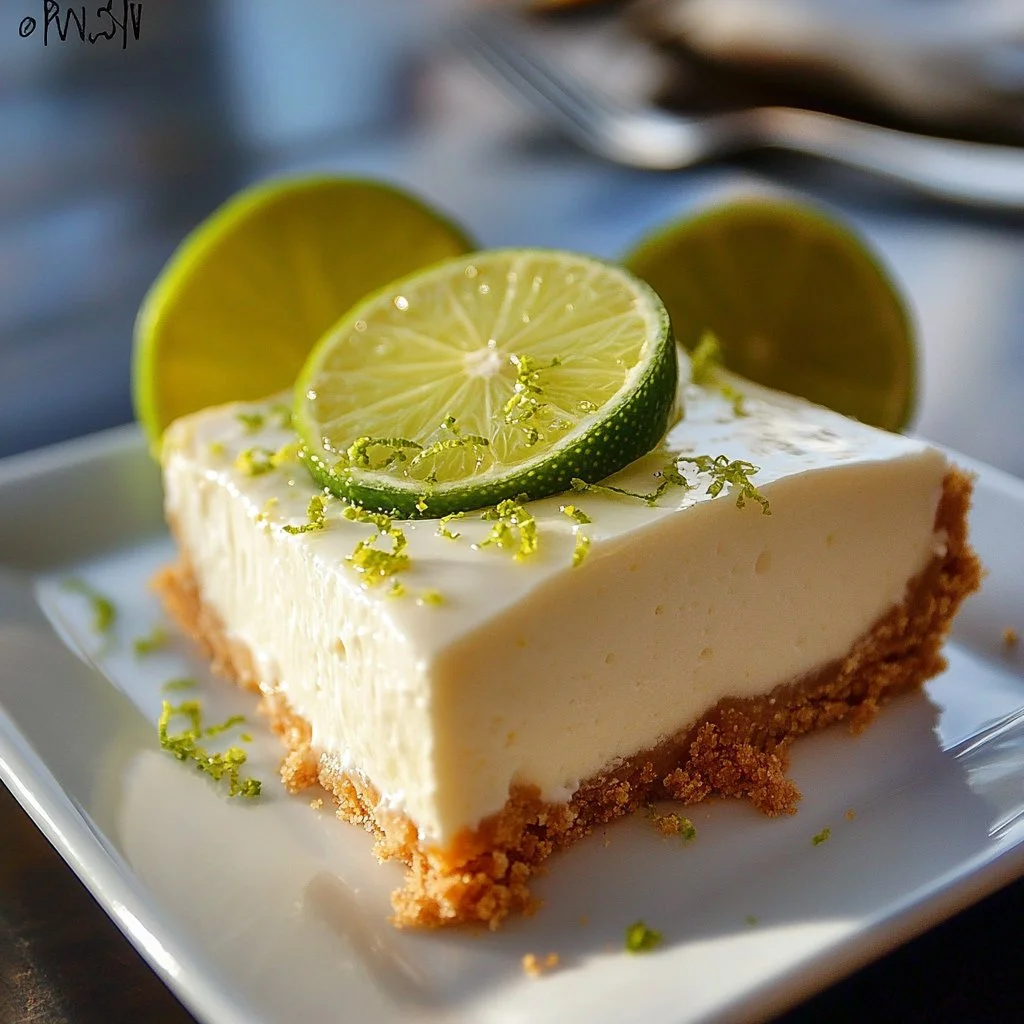 Slice of delicious Key Lime Pie with lime garnish on a plate