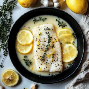 Baked Lemon Butter Cod garnished with fresh herbs and lemon slices