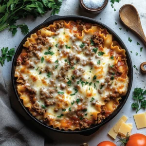 Delicious Lombardi Beef Casserole topped with cheese and herbs