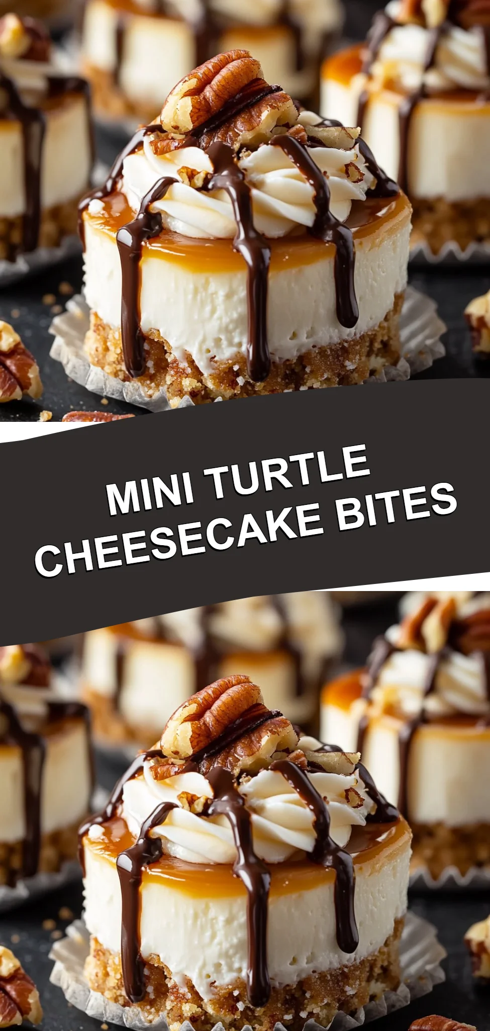 Mini Turtle Cheesecake Bites