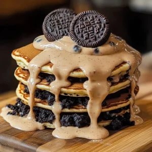 Delicious Oreo pancakes topped with whipped cream and crushed Oreos