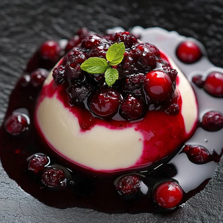 Delicious homemade Panna Cotta dessert topped with fresh berries