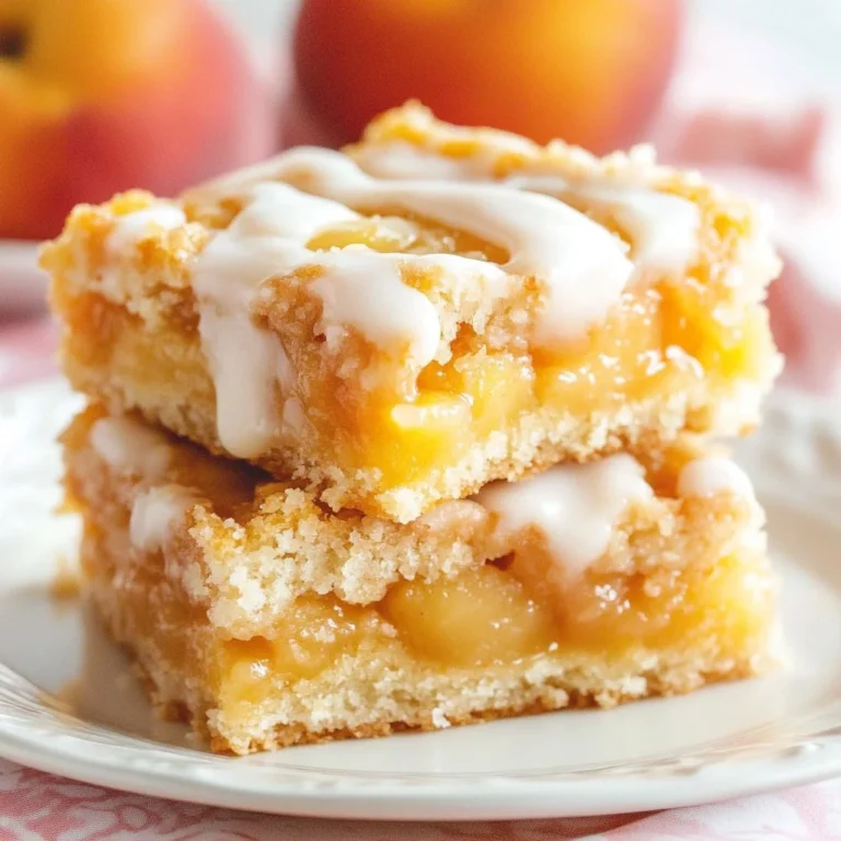 Delicious peach pie bars topped with fresh peaches and a crumbly crust