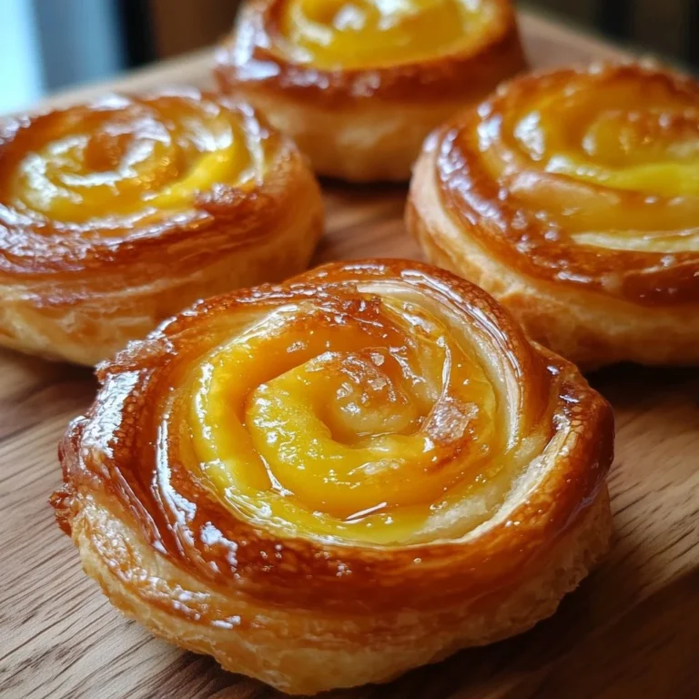 Peach Pie Cruffins with flaky pastry and fresh peach filling.
