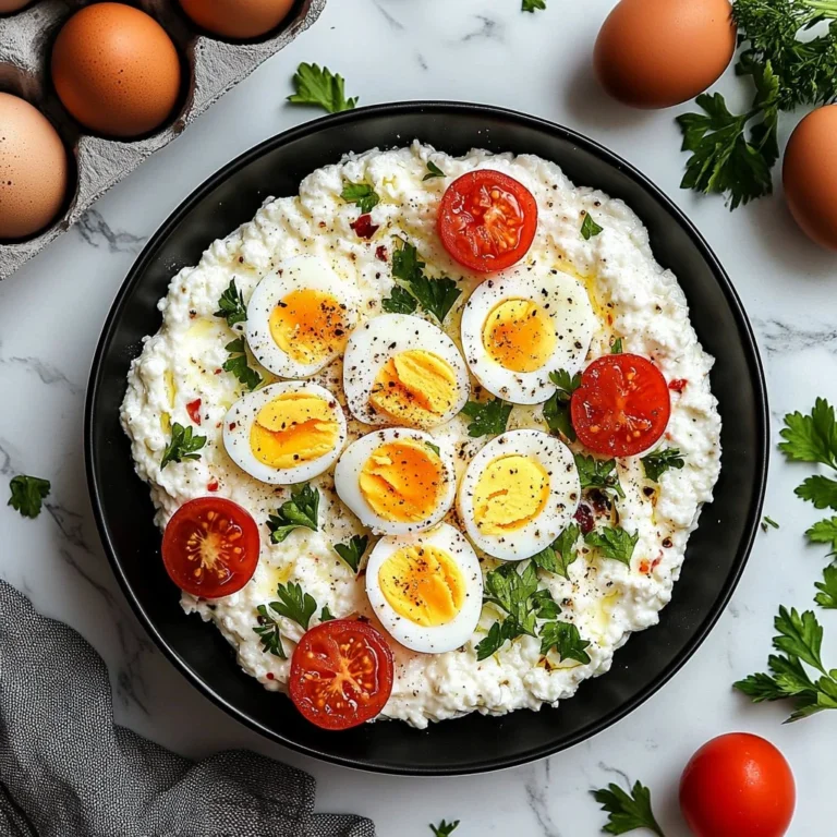 Protein-packed cottage cheese egg salad in a bowl with fresh herbs.