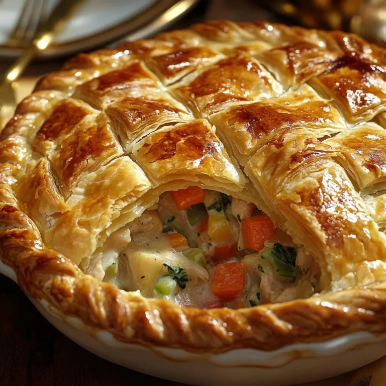 Homemade Puff Pastry Chicken Pot Pie with golden crust and hearty filling