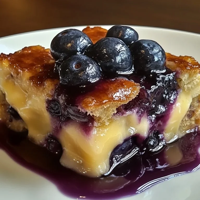 Delicious sausage and blueberry pancake bake in a dish ready to serve
