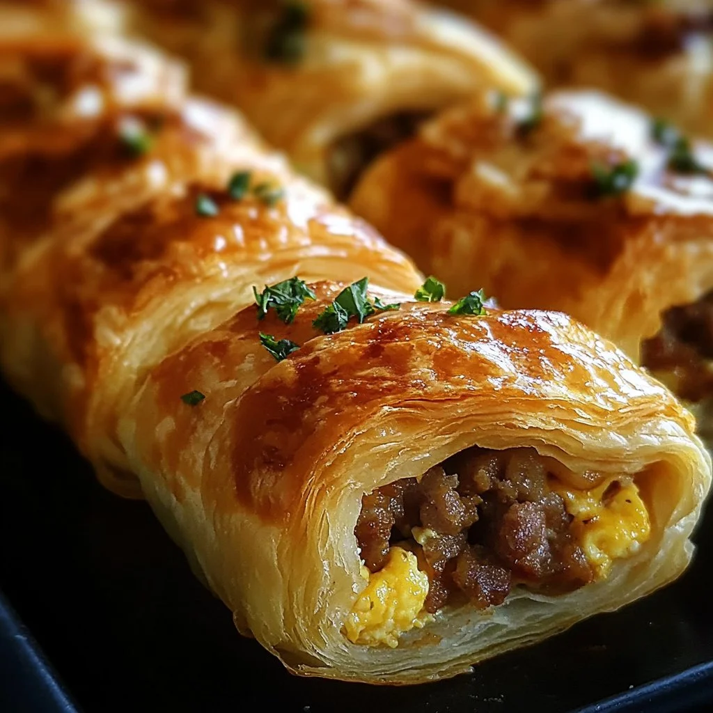 Delicious sausage egg cheese roll-ups served on a plate