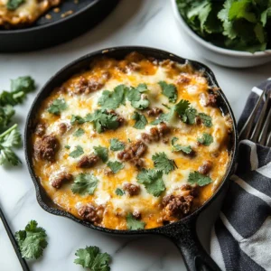 Sausage gravy breakfast enchiladas topped with fresh herbs