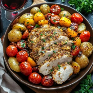 Delicious sheet-pan Parmesan chicken with crispy coating and herbs