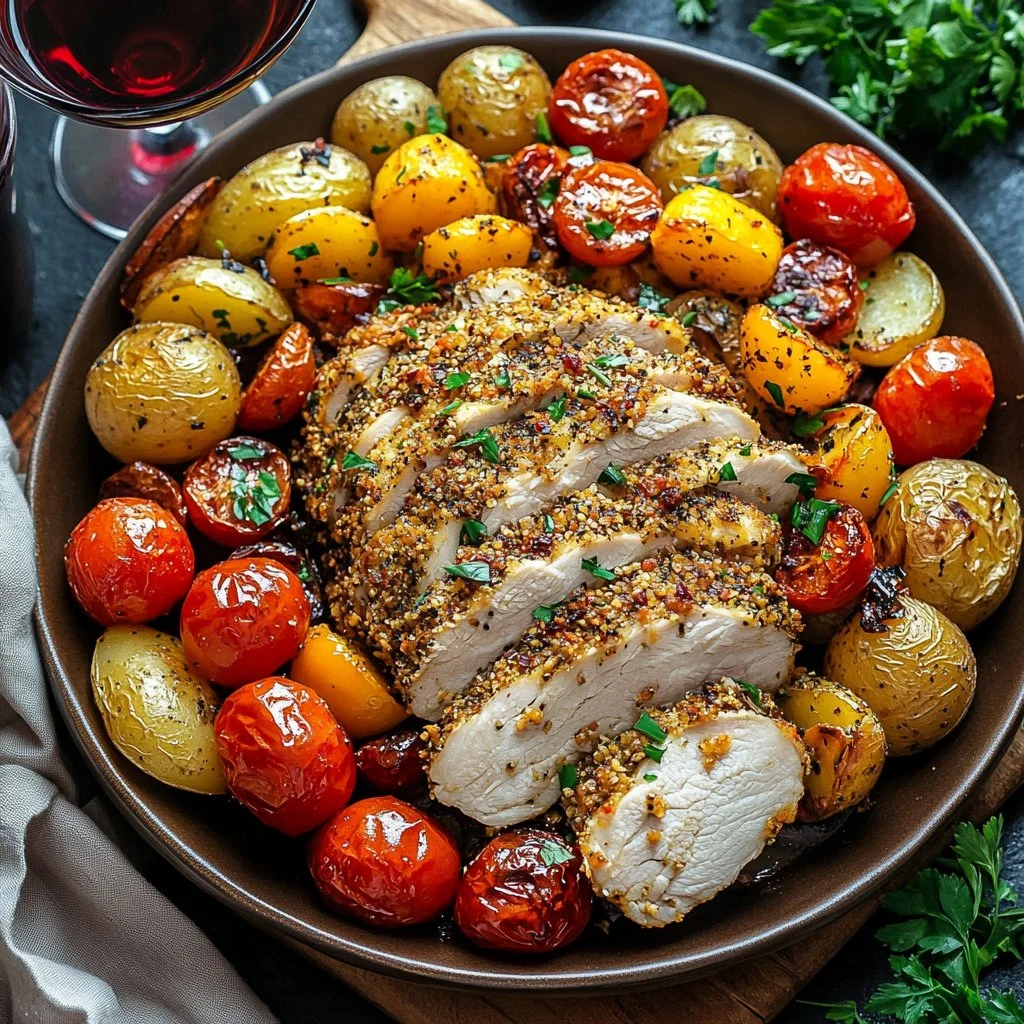 Delicious sheet-pan Parmesan chicken with crispy coating and herbs