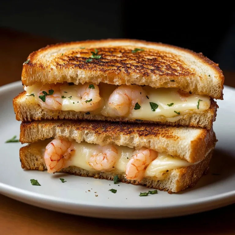 Delicious shrimp grilled cheese sandwich on garlic bread.