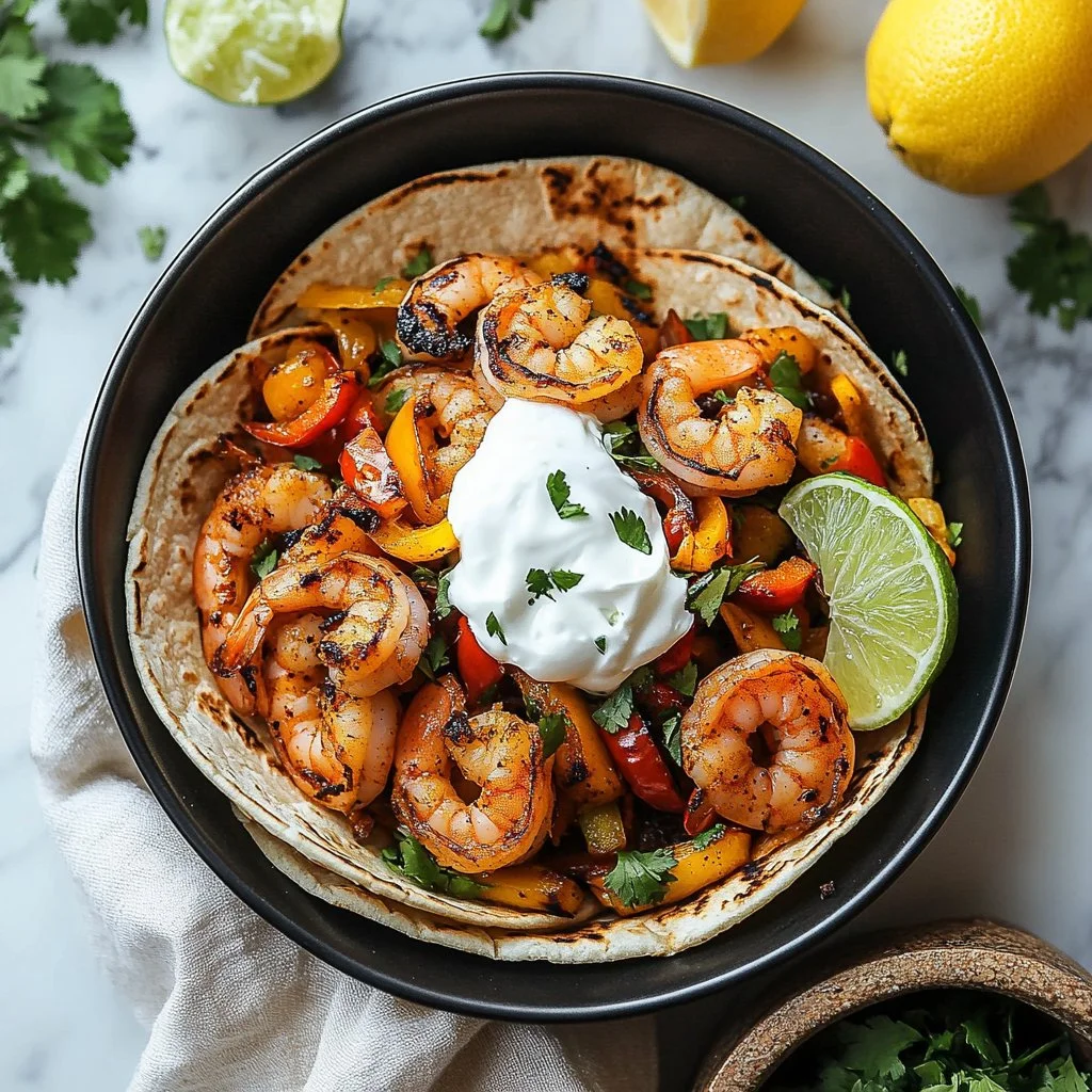 Delicious shrimp tacos with fresh toppings and zesty sauce