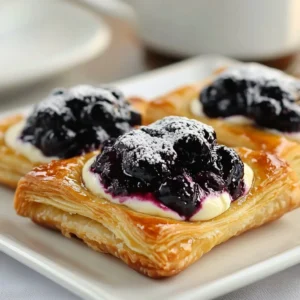 Freshly baked simple blueberry Danish pastry with a flaky crust