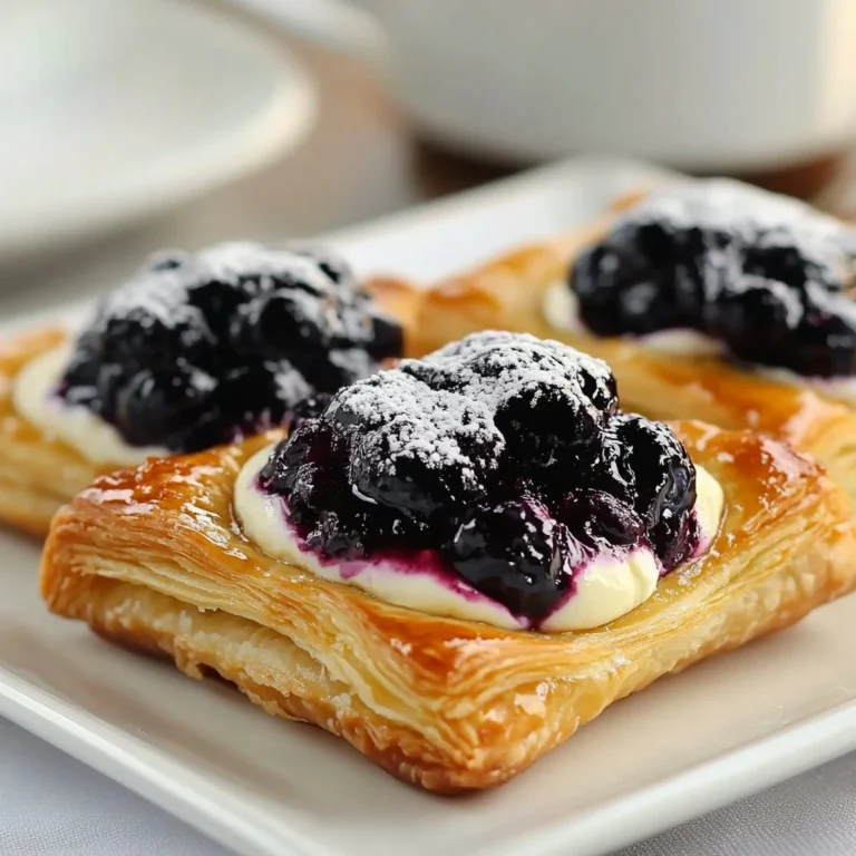 Freshly baked simple blueberry Danish pastry with a flaky crust
