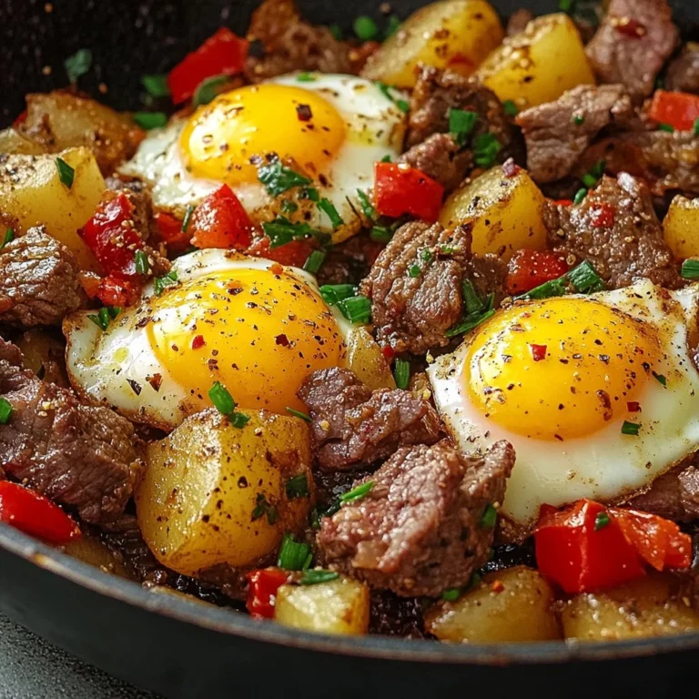 Delicious Skillet Steak and Potato Hash served in a skillet