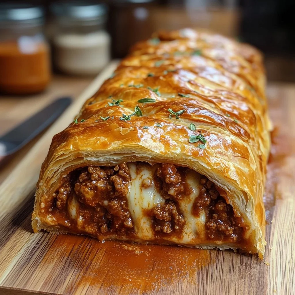Delicious Sloppy Joe Stromboli served on a plate
