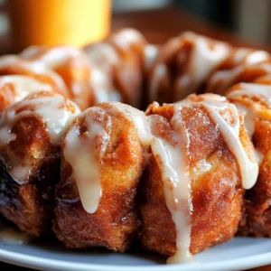 Spiced Pumpkin Monkey Bread topped with glaze and spices, perfect for autumn desserts.