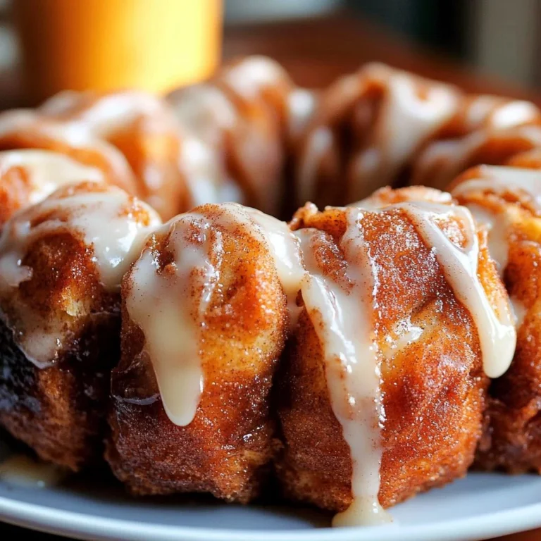 Spiced Pumpkin Monkey Bread topped with glaze and spices, perfect for autumn desserts.