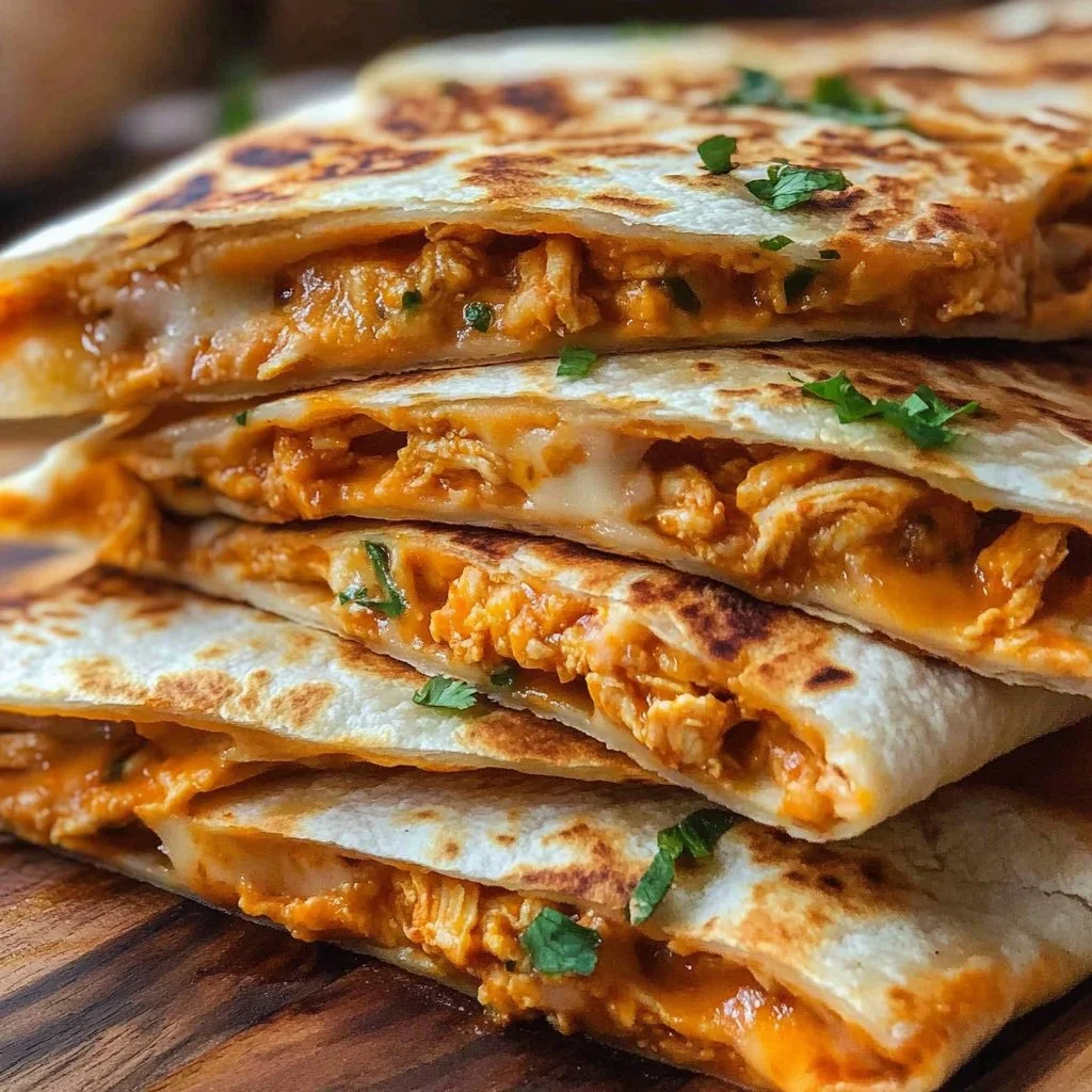 Spicy Chipotle Ranch Chicken Quesadillas with melted cheese and fresh ingredients