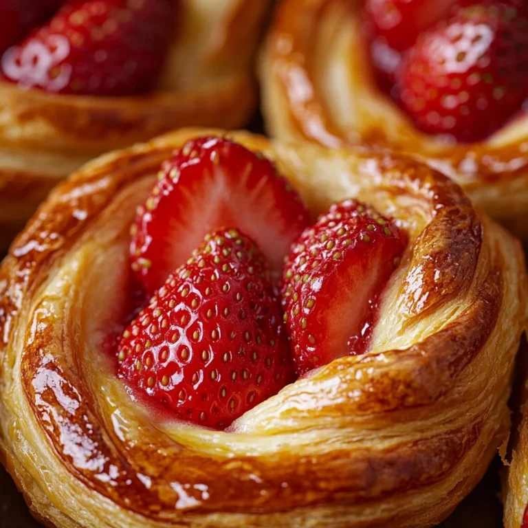 Freshly baked Strawberry Danish pastry with sweet filling and flaky crust
