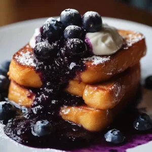 Delicious stuffed blueberry cream cheese French toast served on a plate